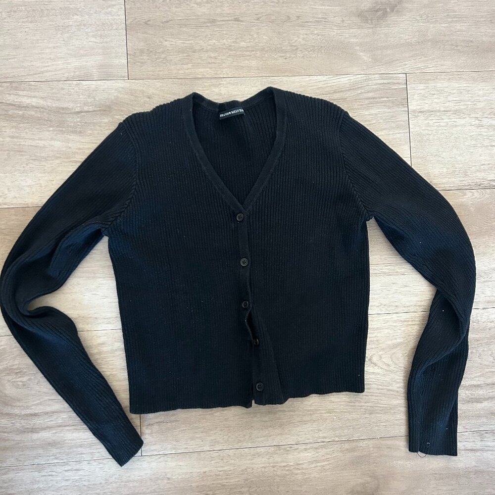 brandy melville black knit ribbed cardigan sweater